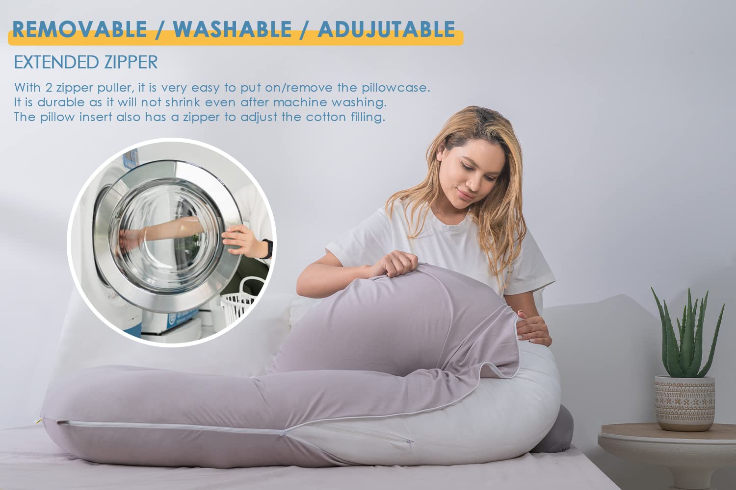 INSEN Pregnancy Pillow - C-Shaped Maternity Body Pillow with Velvet Cover for Comfortable Sleep (Cooling Silky Grey) | Perfect for Side Sleepers & Pregnancy Support