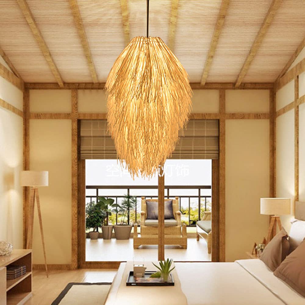 Handwoven Bamboo Chandelier - Rustic Wicker Pendant Lamp for Kitchen, Living Room & Dining Room | Asian Style Hanging Light Fixture | Perfect for Farmhouse, Zen Decor & Indoor Lighting