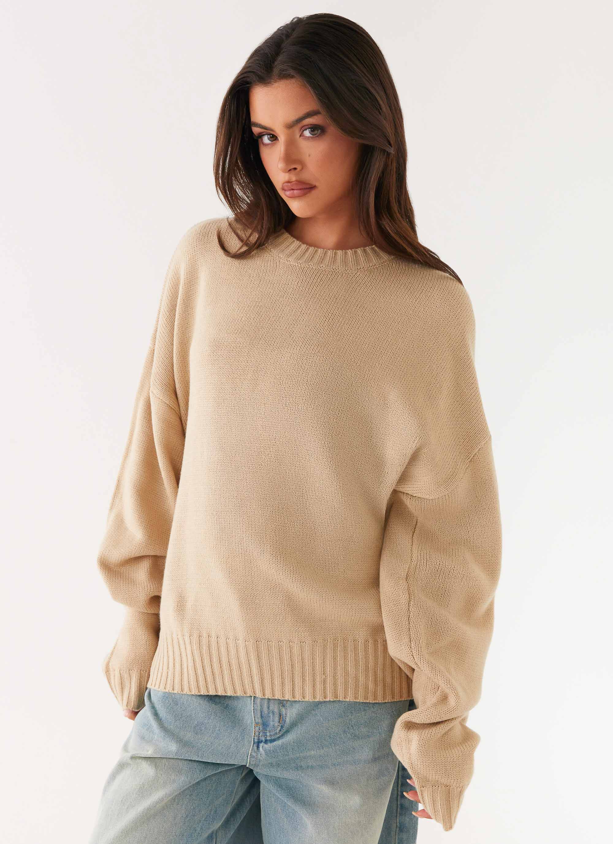 Emma Oversized Sweater Women's Chunky Knit Cardigan - Soft Beige Fall Winter Cozy Pullover for Casual Outfits & Lounge Wear