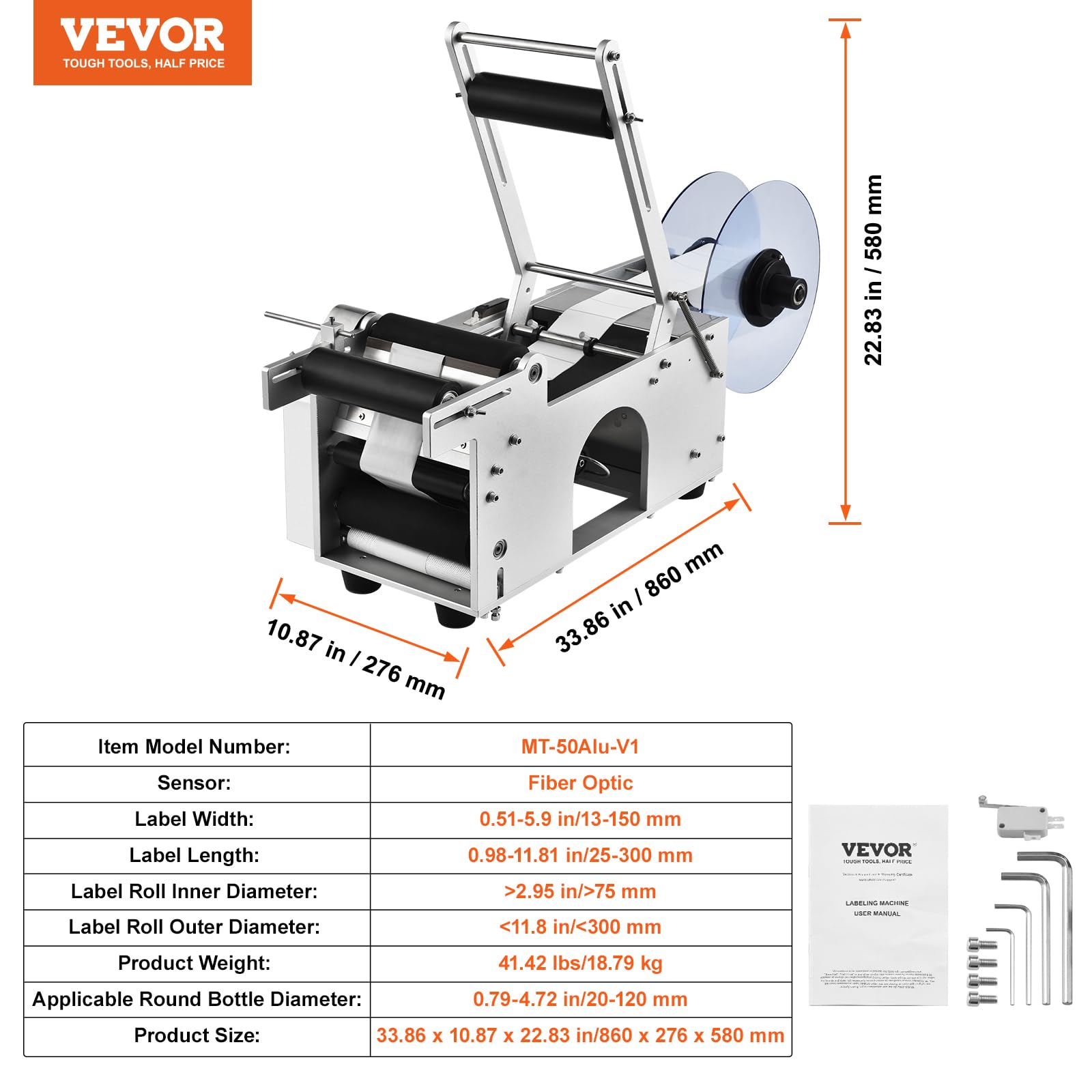VEVOR Semi-Automatic Round Bottle Labeling Machine - 20-50pcs/min Electric Label Applicator for 0.78-4.72