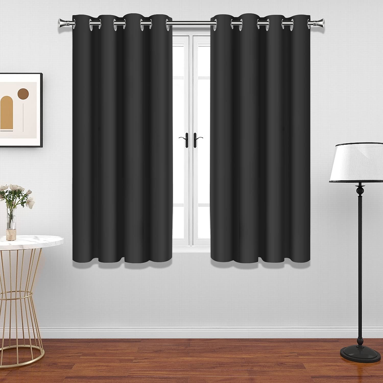 Thermal Insulated Blackout Curtains 63 Inch Length - Noise Reducing Grommet Top Window Drapes for Living Room & Bedroom - Energy Saving Room Darkening Curtains for Home, Office & Nursery