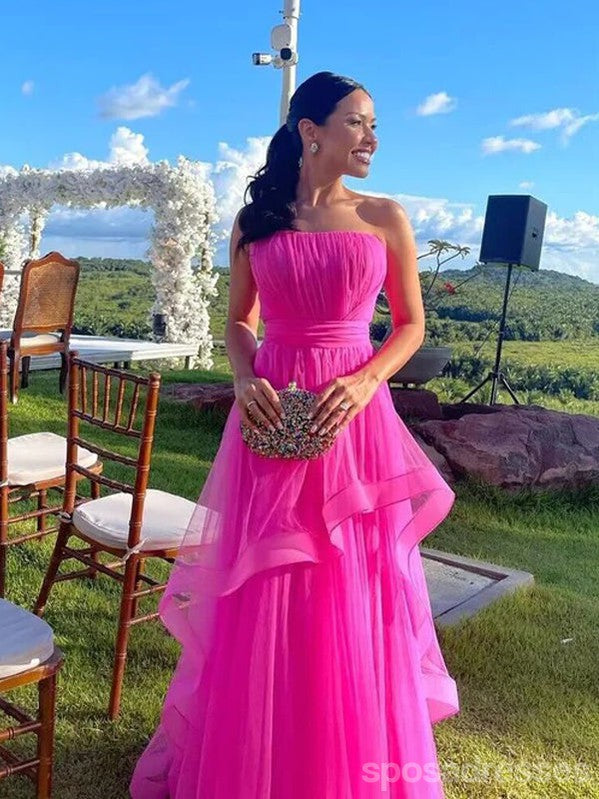 Elegant Hot Pink A-Line Strapless Maxi Long Party Prom Dress - Formal Evening Gown for Women | Perfect for Homecoming, Prom Night, Wedding Guest & Special Occasions