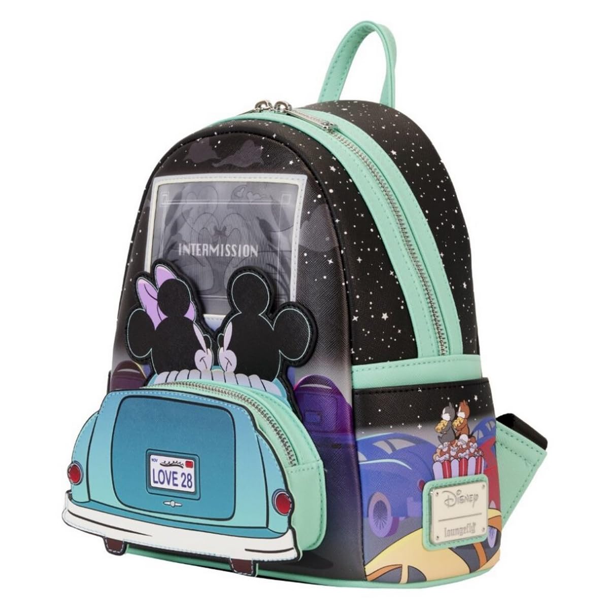 Mickey & Minnie Mouse Loungefly Mini Backpack - Cute Disney Date Night Drive-in Themed Multicolor Purse for Women | Perfect for Theme Parks, Movies & Disney Fan Collectibles