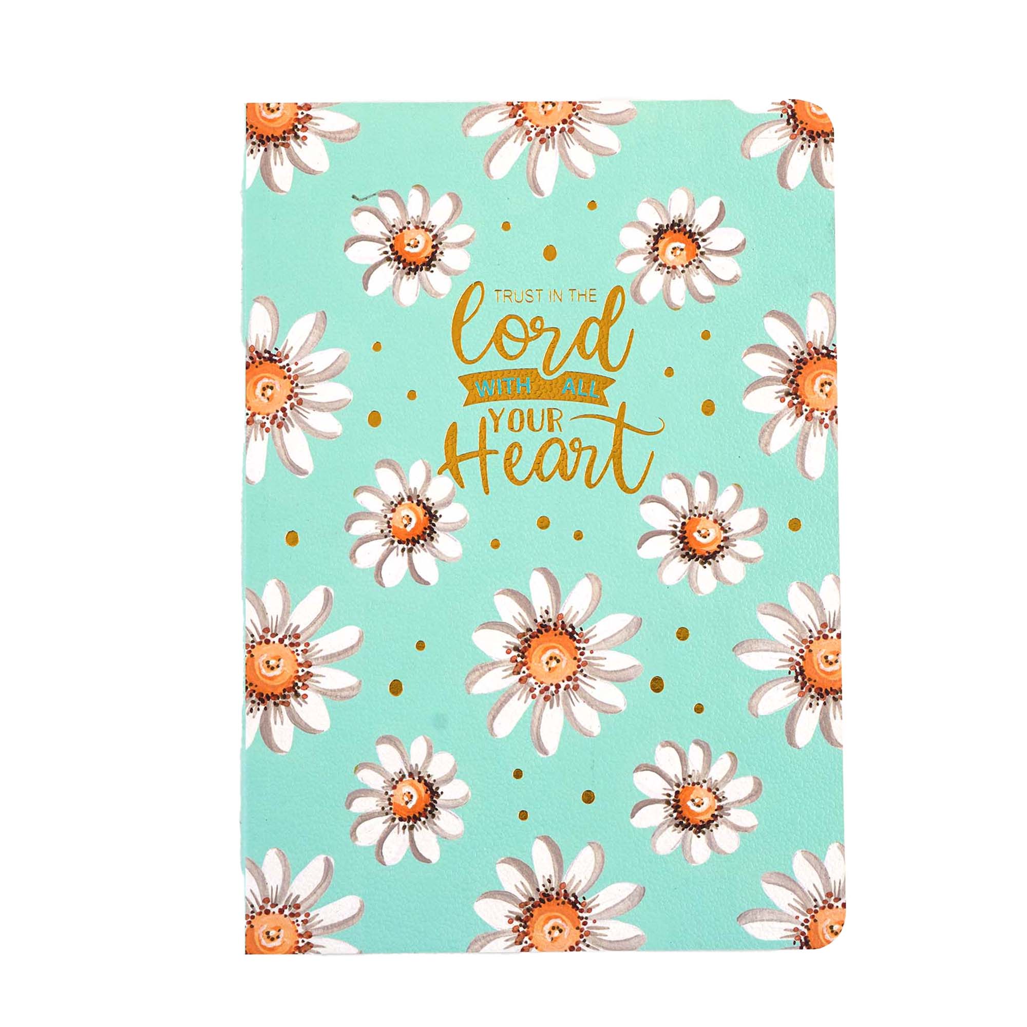 140 Sheet Perfect Bound Embossed Notebook - Religious Daisy Floral Design on Aqua Blue Cover, 7