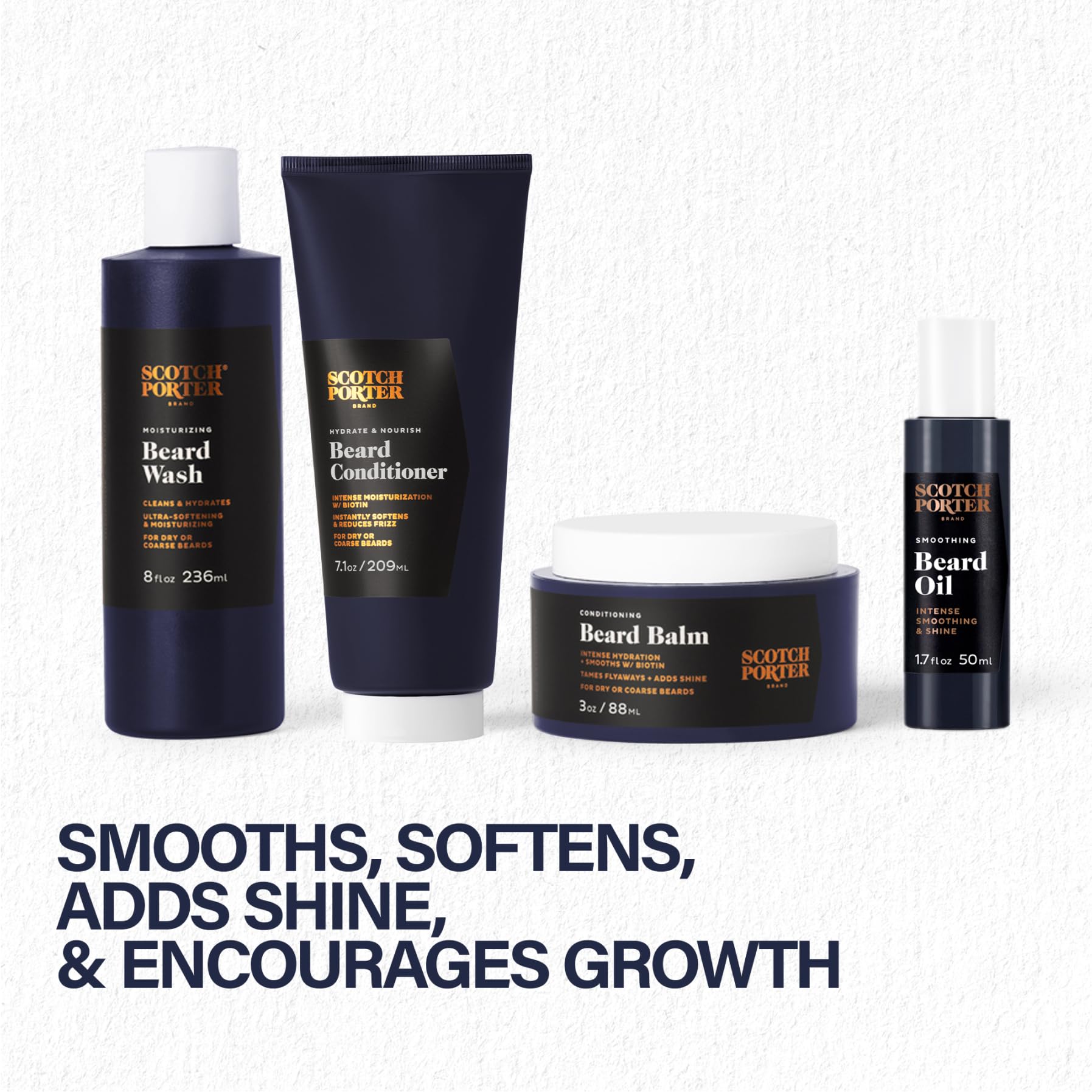 Scotch Porter Ultimate Beard Growth Kit - Beard Wash, Conditioner, Oil, Balm, Brush & Comb Set for Men - Moisturizing & Styling Grooming Products for Fuller, Healthier Facial Hair - Perfect for Daily Beard Care Routine & Gift for Bearded Men