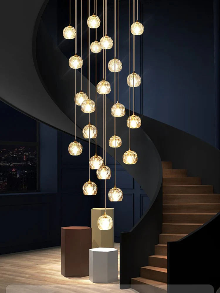 Crystal Ball Smoke Glass Round Cluster Chandelier - 40 Inch Modern Ceiling Light Fixture for Dining Room, Living Room, Bedroom & Entryway Lighting