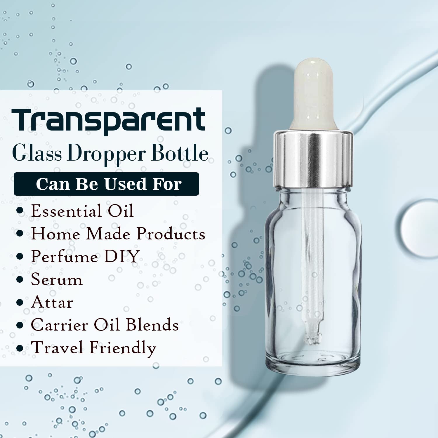 10ml Clear Empty Glass Bottle with Dropper & Silver Ring - Refillable Leakproof Essential Oil Perfume Container (Pack of 3) | Perfect for DIY Aromatherapy, Travel & Gift Sets