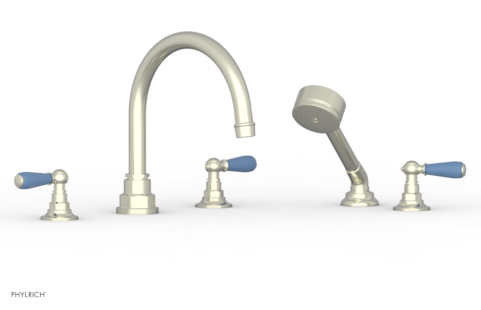 Jamestown Deck Tub Set with Hand Shower - Lever Handles & Light Blue Accents - 165