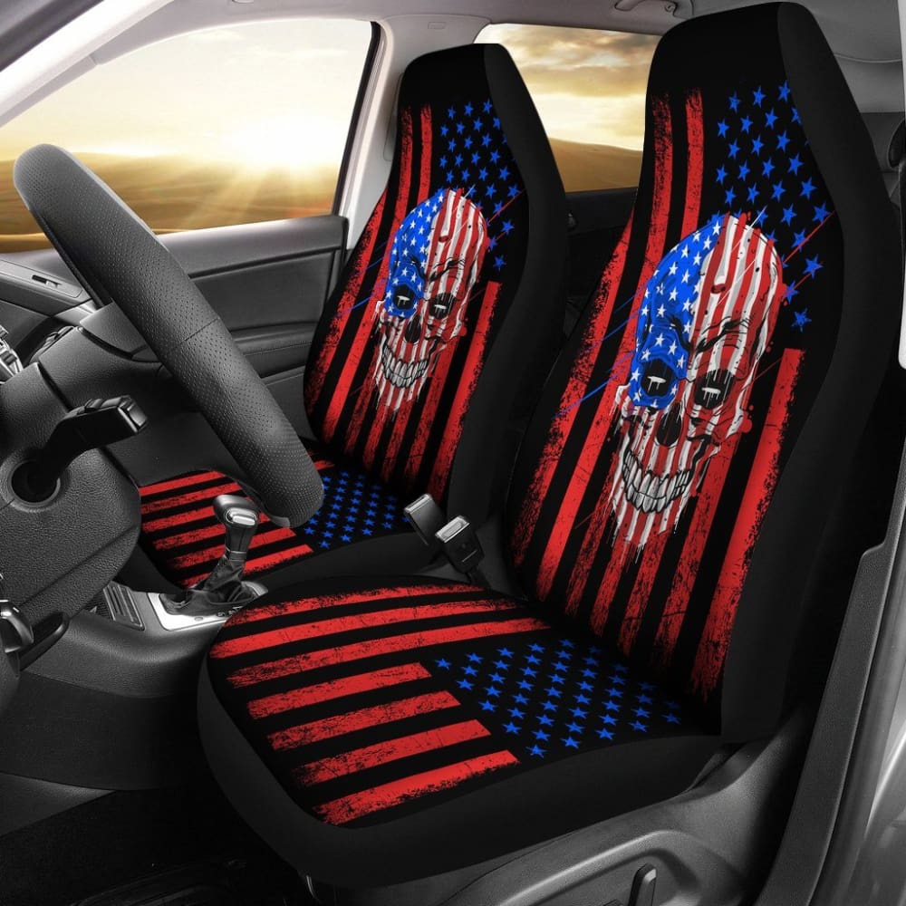 Patriotic Skull American Flag Car Seat Covers - Universal Fit for Cars, Trucks & SUVs - Perfect for Road Trips, 4th of July & Patriotic Events