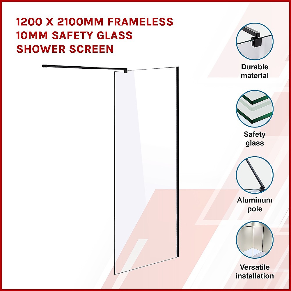 10mm Frameless Safety Glass Shower Screen 1100 x 2100mm - Modern Bathroom Upgrade for Walk-in Showers and Wet Rooms