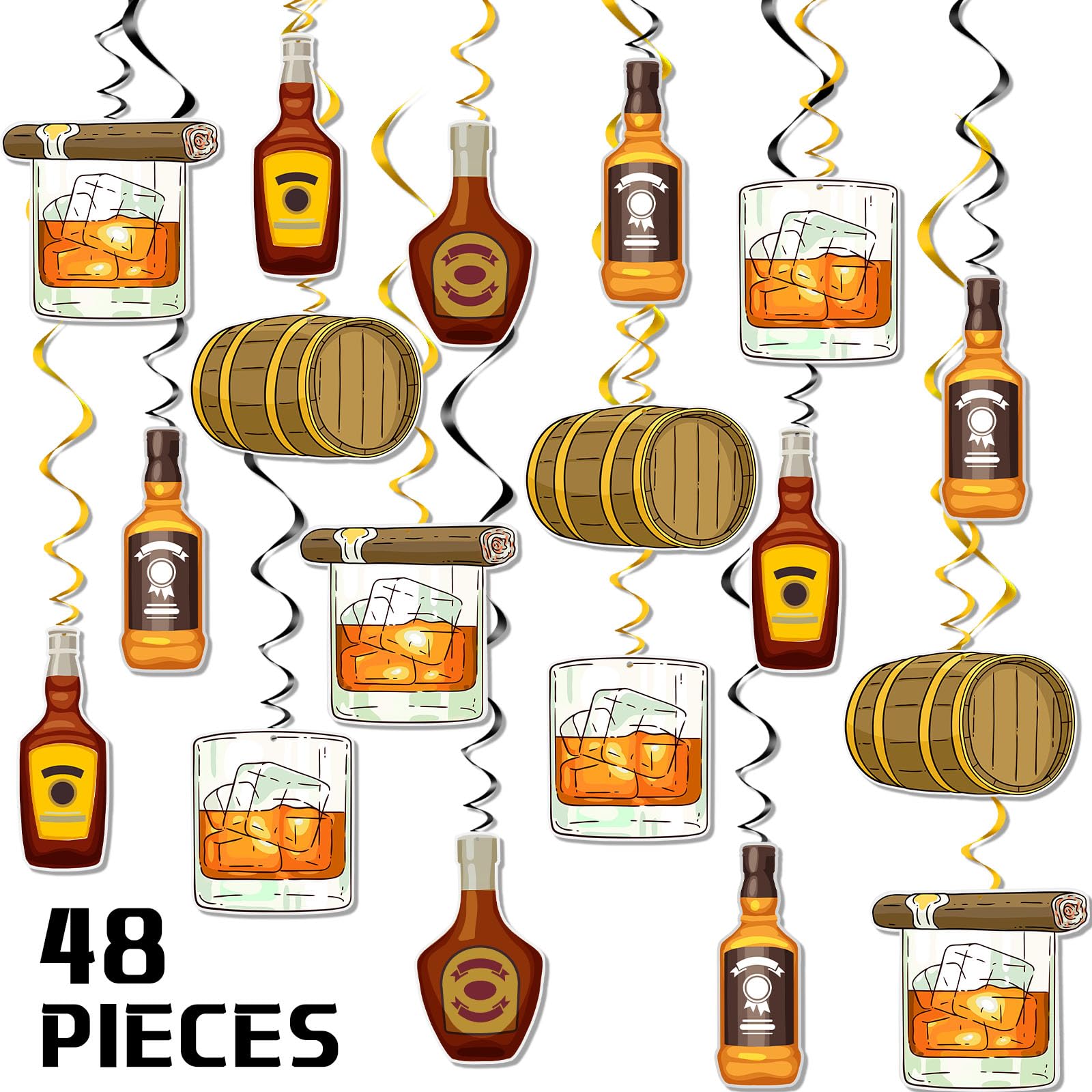 Spiral Whiskey Birthday Party Decorations for Men - Aged to Perfection Beer Theme Party Supplies - Cheers & Beers Hanging Swirls Streamers - 30th 40th 50th Birthday Decorations - Perfect for Bars, Man Caves & Whiskey Themed Celebrations
