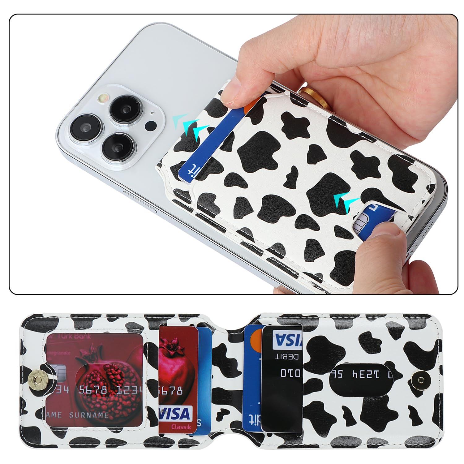 Magnetic Wallet for iPhone 16 Pro Max/14 Pro/15/14 Plus/13/12 - Magsafe Compatible Card Holder & Phone Wallet Case with Cow Stripes Design - Perfect for Travel, Shopping and Everyday Use