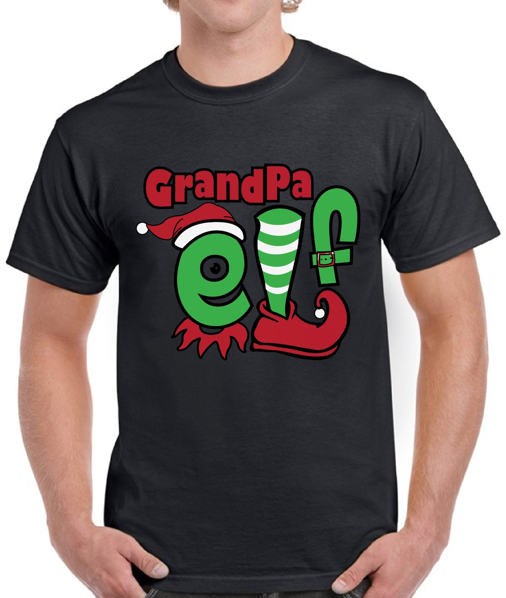 Pekatees Funny Grandpa Elf Christmas T-Shirt for Men - Festive Holiday Novelty Tee - Perfect for Family Gatherings, Ugly Sweater Parties & Christmas Photos
