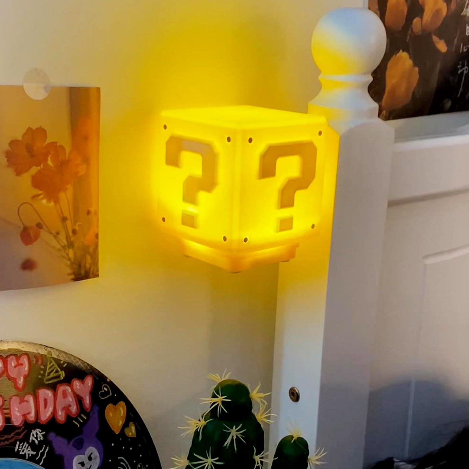 Hopanrel Super Bros Question Block Lamp - Square LED Night Light with USB Cable, Game Coin Sound Effect, Bedside Table Lamp - Perfect Gift for Boys, Girls & Kids | Gaming Room Decor, Bedroom Night Light, Fun Toy for Nintendo Fans