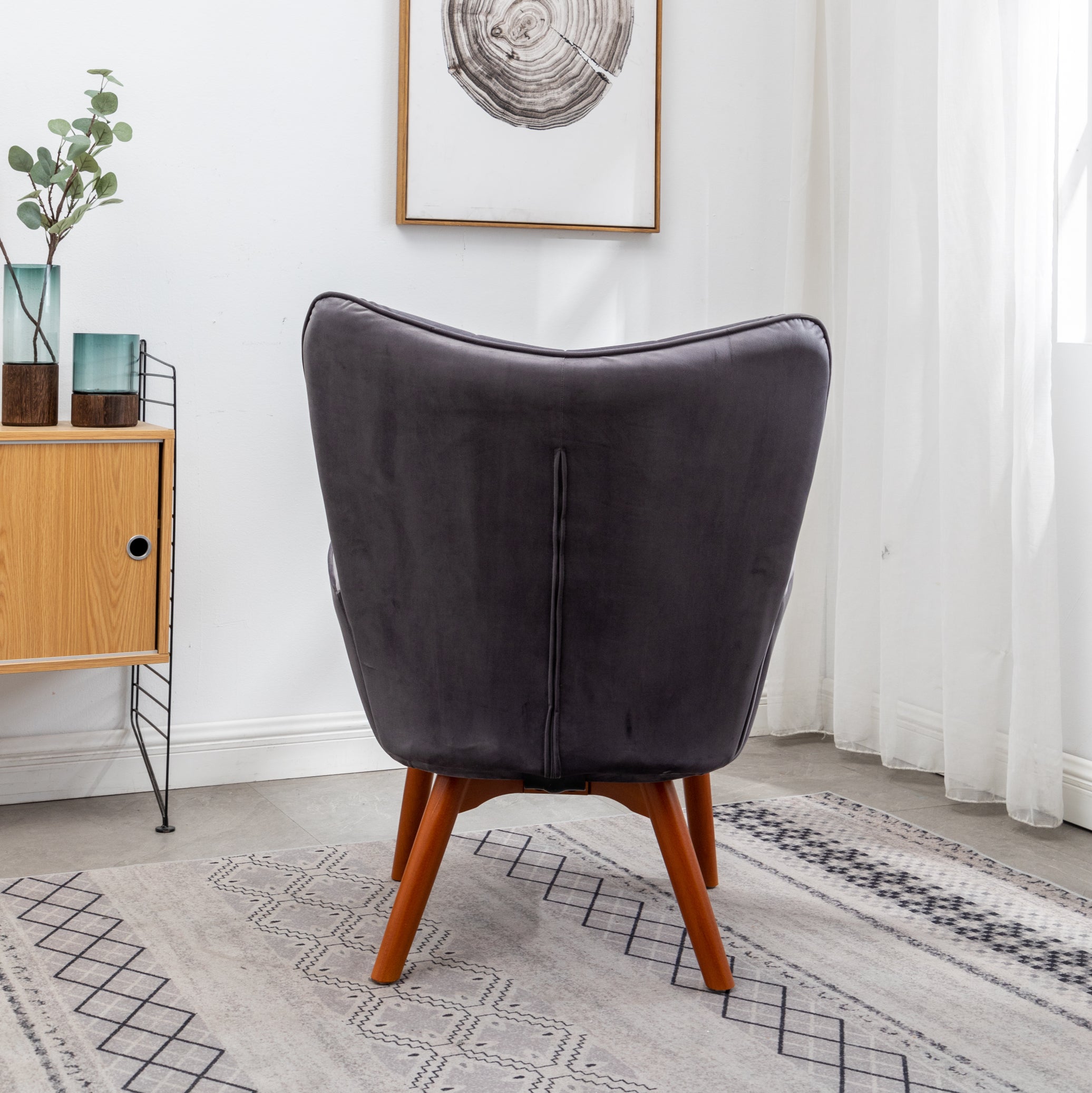 Roundhill Furniture Leiria Contemporary Silky Velvet Tufted Accent Chair with Ottoman - Modern Living Room Seating for Home Office, Bedroom & Lounge Areas