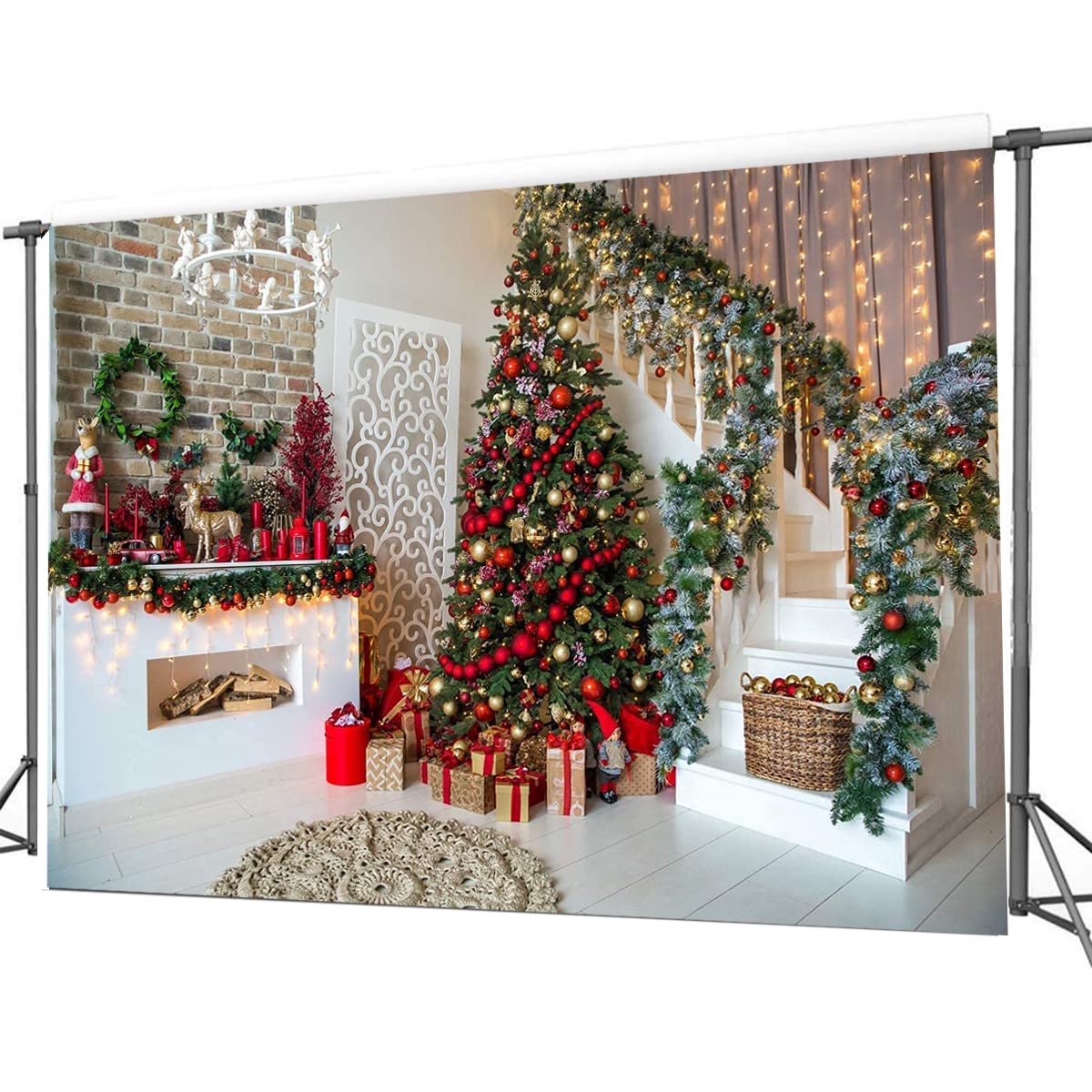 CHAIYA 10x8ft Christmas Photo Backdrop with Fireplace - Holiday Xmas Decoration Background for Winter Photoshoots, Family Portraits & Kids Studio Photography | Perfect for Christmas Cards, Party Decor & Photo Booth (CY189)