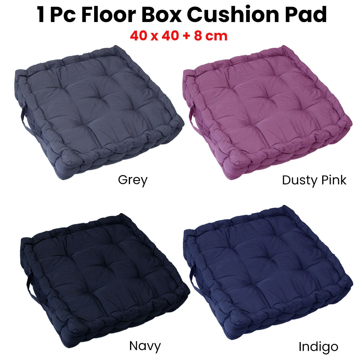 1 Piece 40x40x8cm Navy Blue Floor Cushion Pad - Soft & Comfortable Seat for Living Room, Bedroom, or Outdoor Use