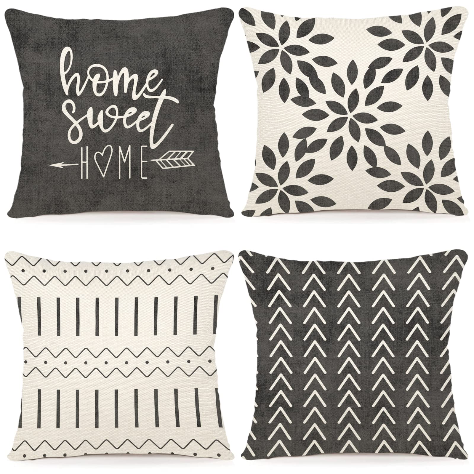 YCOLL 20x20 Inch Set of 4 Linen Pillow Covers - Modern Decorative Throw Pillow Cases for Sofa, Couch, Bed & Car - Rustic Gray Outdoor Fabric - Perfect for Living Room, Patio & Home Decor