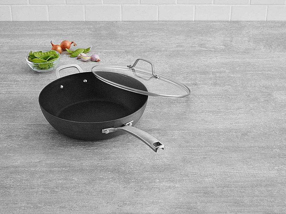 Calphalon Classic Nonstick 12-Inch Jumbo Fryer Omelet Pan with Cover - Gray Cookware for Professional & Home Chefs - Perfect for Frying, Omelets, Pancakes & Stir-Frying