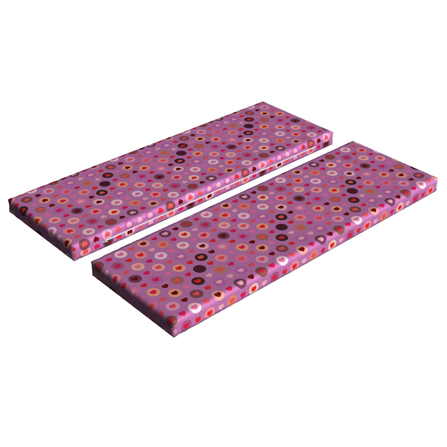 Ambesonne Abstract Bench Cushion Set of 2 - Heart Design Valentine's Day Foam Seat Pad 45