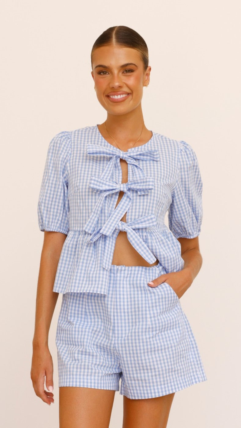 Belle Tie Front Shirt - Blue Check Plaid Button Down Blouse for Women | Casual Office Wear & Spring Outfits