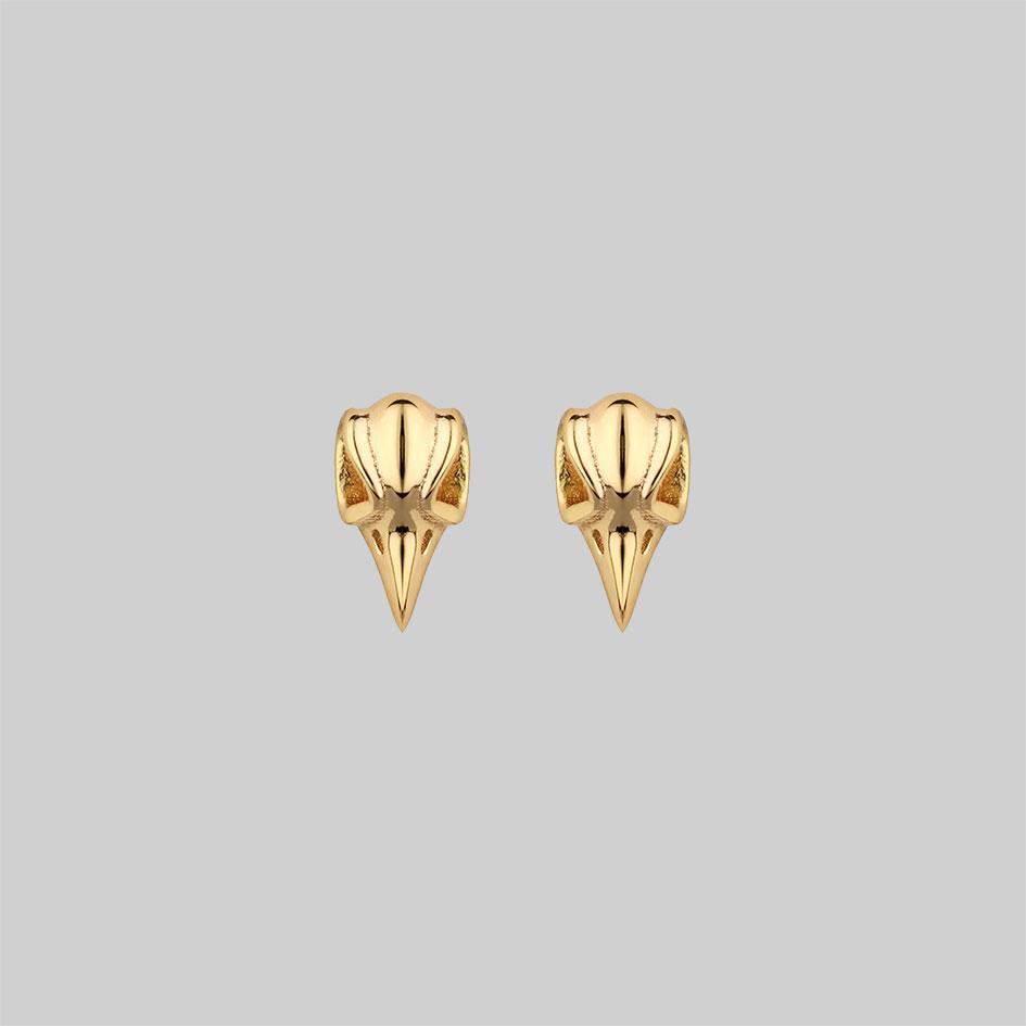 Gothic Raven Skull Earrings in Gold - Unique Dark Jewelry for Women - Perfect for Halloween, Cosplay & Gothic Fashion Accessories