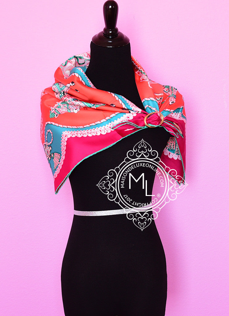 Hermes Corail Fuchsia Twill Silk 90cm Scarf - Luxury Fashion Accessory for Women, Perfect for Gifts & Special Occasions