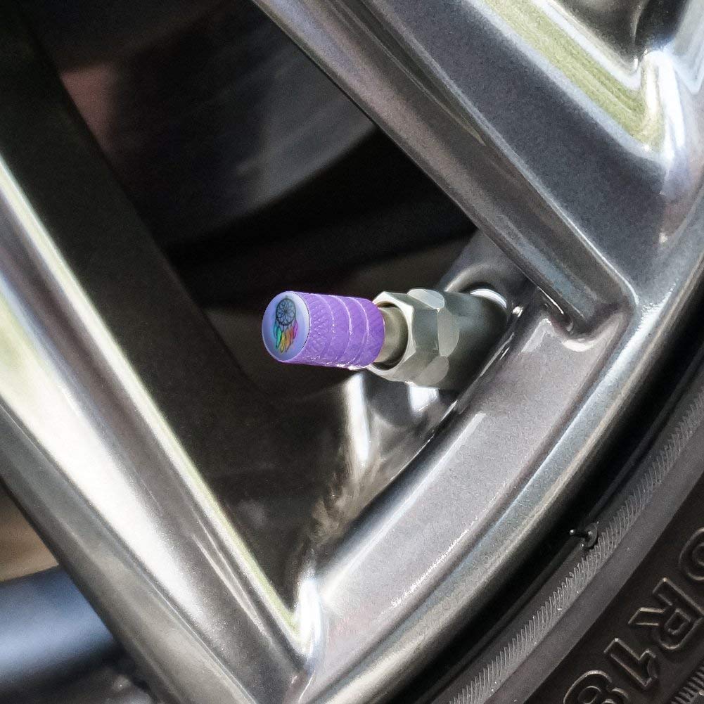 Dream Catcher with Rainbow Feathers - Watercolor Sketch Tire Rim Wheel Aluminum Valve Stem Caps - Perfect for Car Enthusiasts & Custom Vehicle Accessories