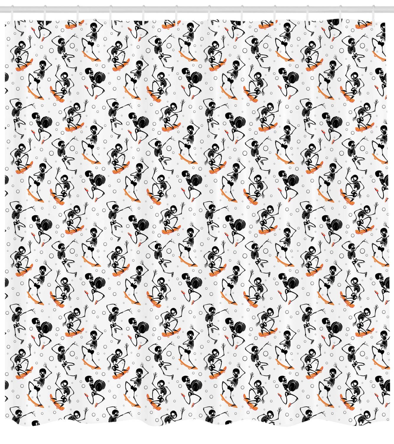 Ambesonne Skeleton Shower Curtain - Whimsical Halloween Skateboard Design with Bubbles, 100% Polyester Fabric Bathroom Decor Set with Hooks, 105
