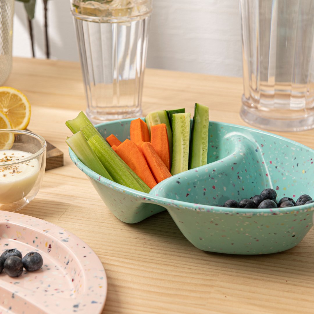 2-Piece Confetti Divided Serving Dish Set - Green - Perfect for Party Snacks, Appetizers & Desserts