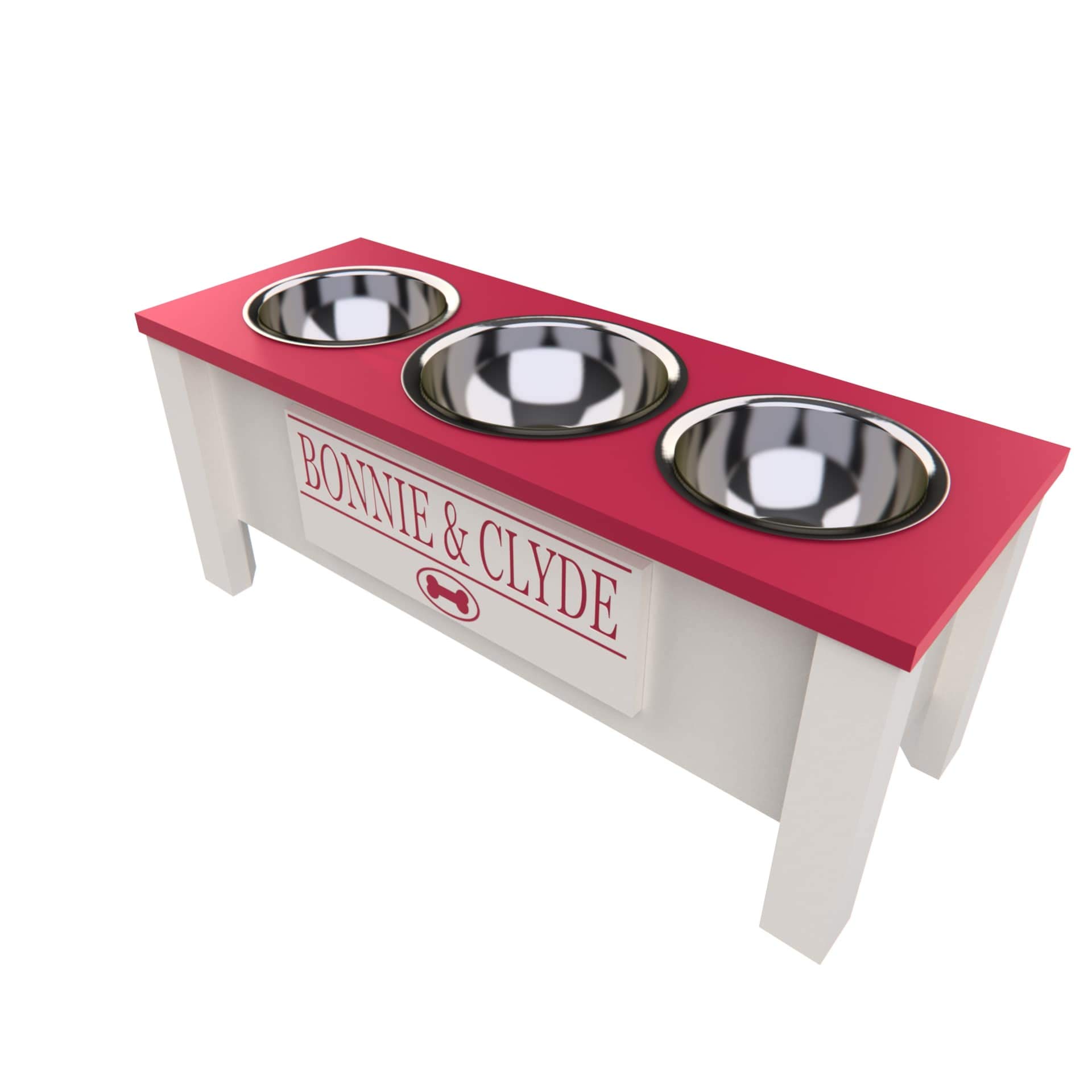 Elevated Triple Dog Bowl Stand with Storage - Adjustable Height for Large, Medium, Small & X-Small Dogs - 3 Stainless Steel Pet Food & Water Bowls - Pink Raised Feeder for Kitchen, Dining Room or Outdoor Use