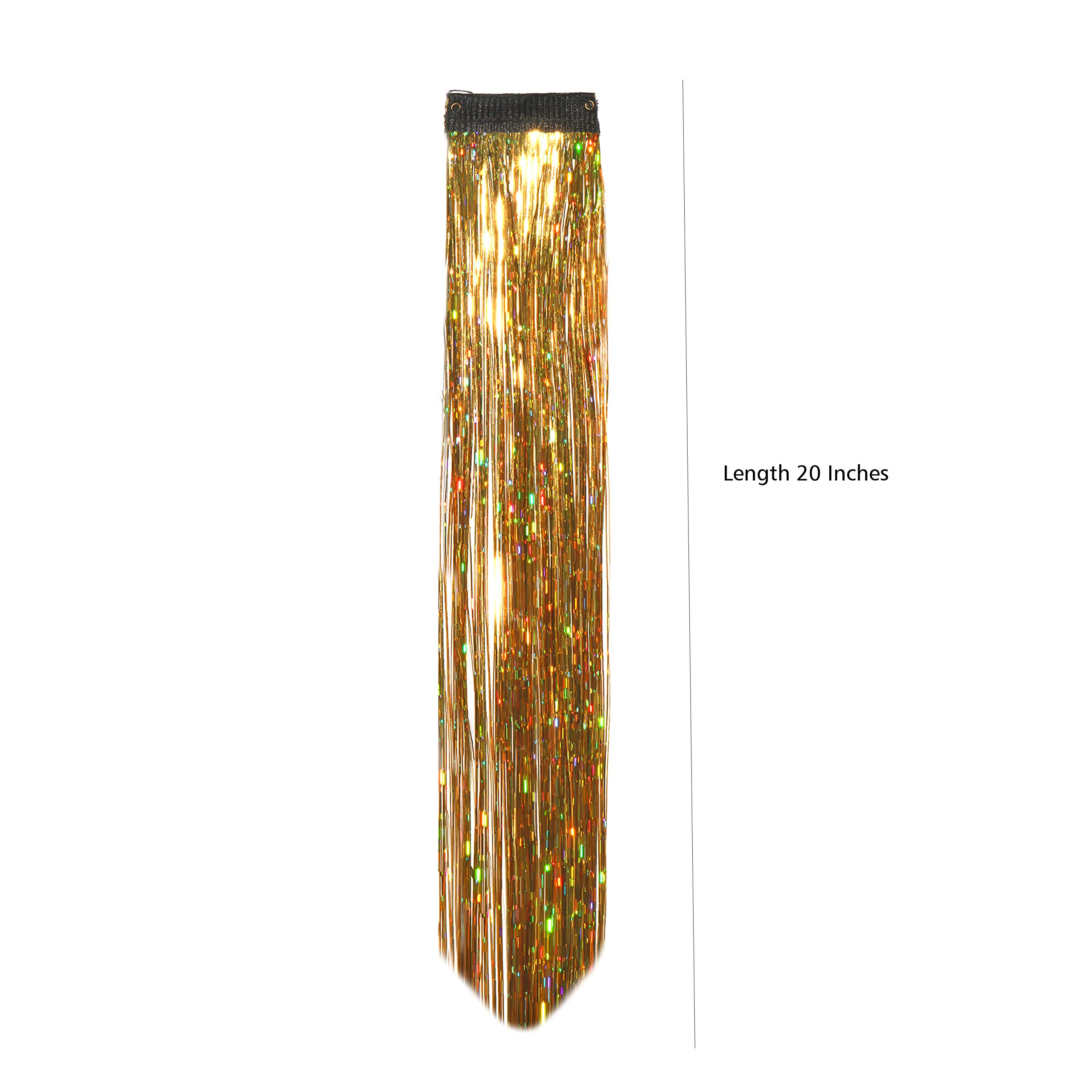 Paradise® Glitter Hair Streaks Extensions - 2pc Set for Women, Girls & Kids (Golden) | Temporary Hair Highlights for Parties, Halloween & Cosplay