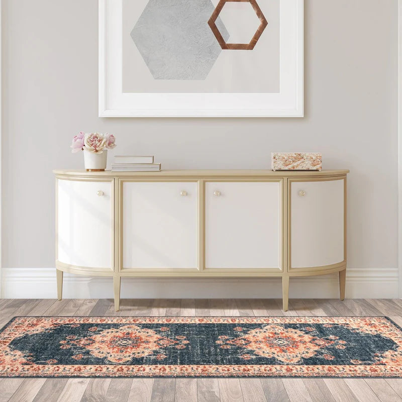 Octavia Oriental Medallion Indoor Area Rug - Traditional Persian Design Non-Slip Living Room Carpet for Home Decor