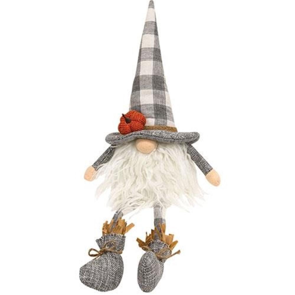 Buffalo Check Pumpkin Dangle Leg Gnome - Festive Fall & Christmas Holiday Decor for Home, Garden, and Seasonal Displays