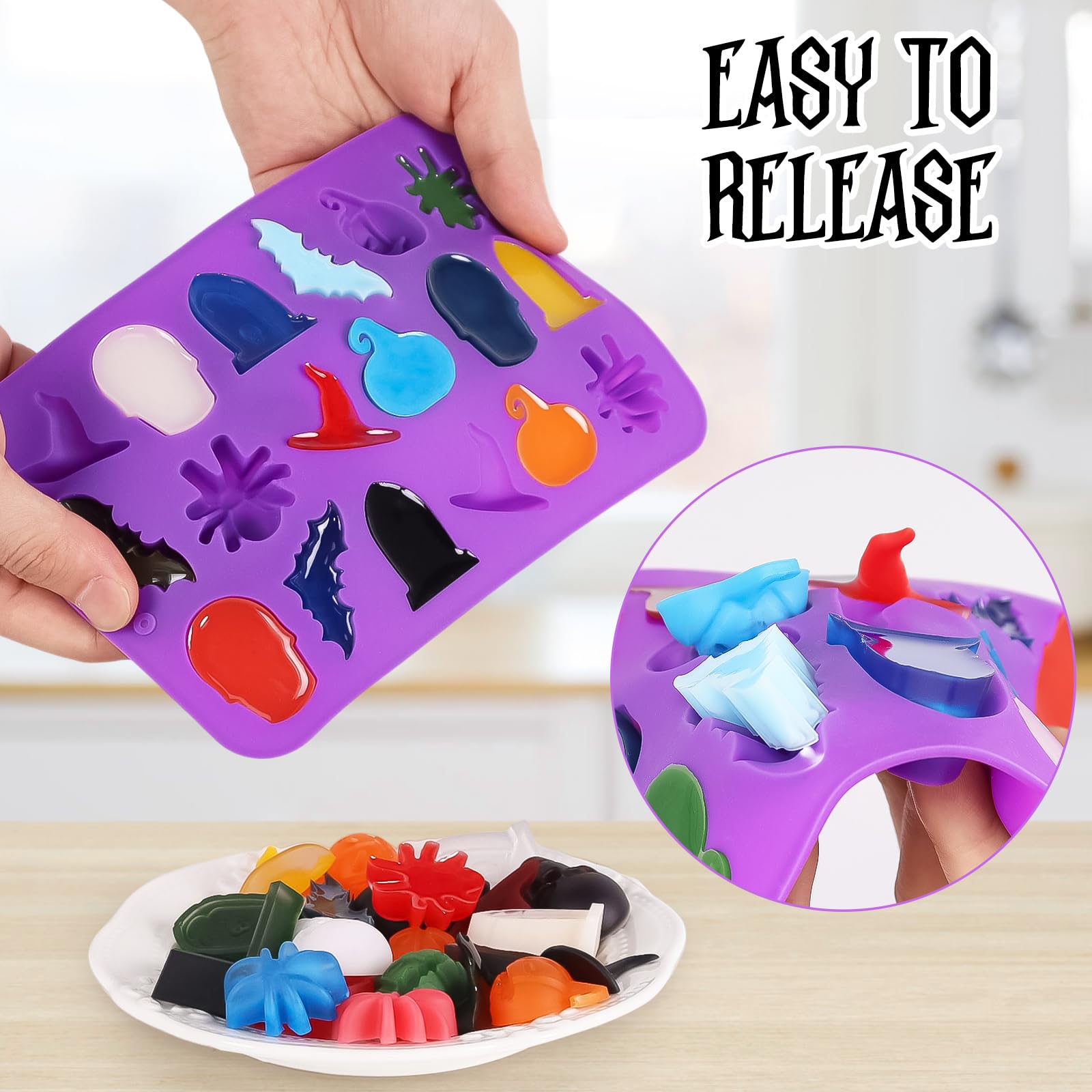 2 Pack Halloween Chocolate Candy Molds - 3D Silicone Mold for DIY Gummies, Jello, Ice Cubes, Jelly & Chocolate Decorations (Purple) | Perfect for Halloween Treats, Party Favors & Baking Supplies