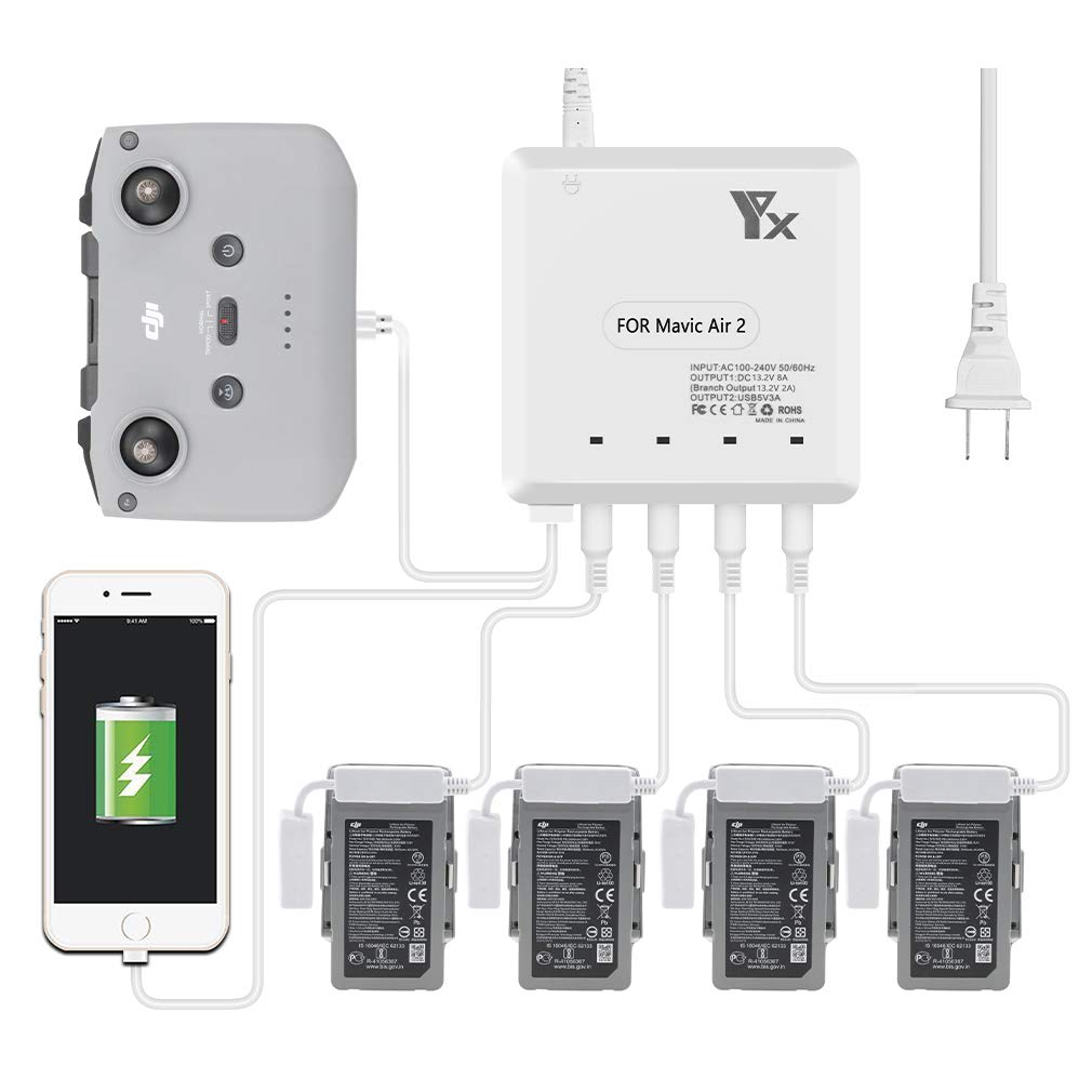 DJI Mavic Air 2 / Air 2S Intelligent Battery Charging Hub - 4-Port Fast Charger for Multiple Batteries - Perfect for Aerial Photography and Travel Drones