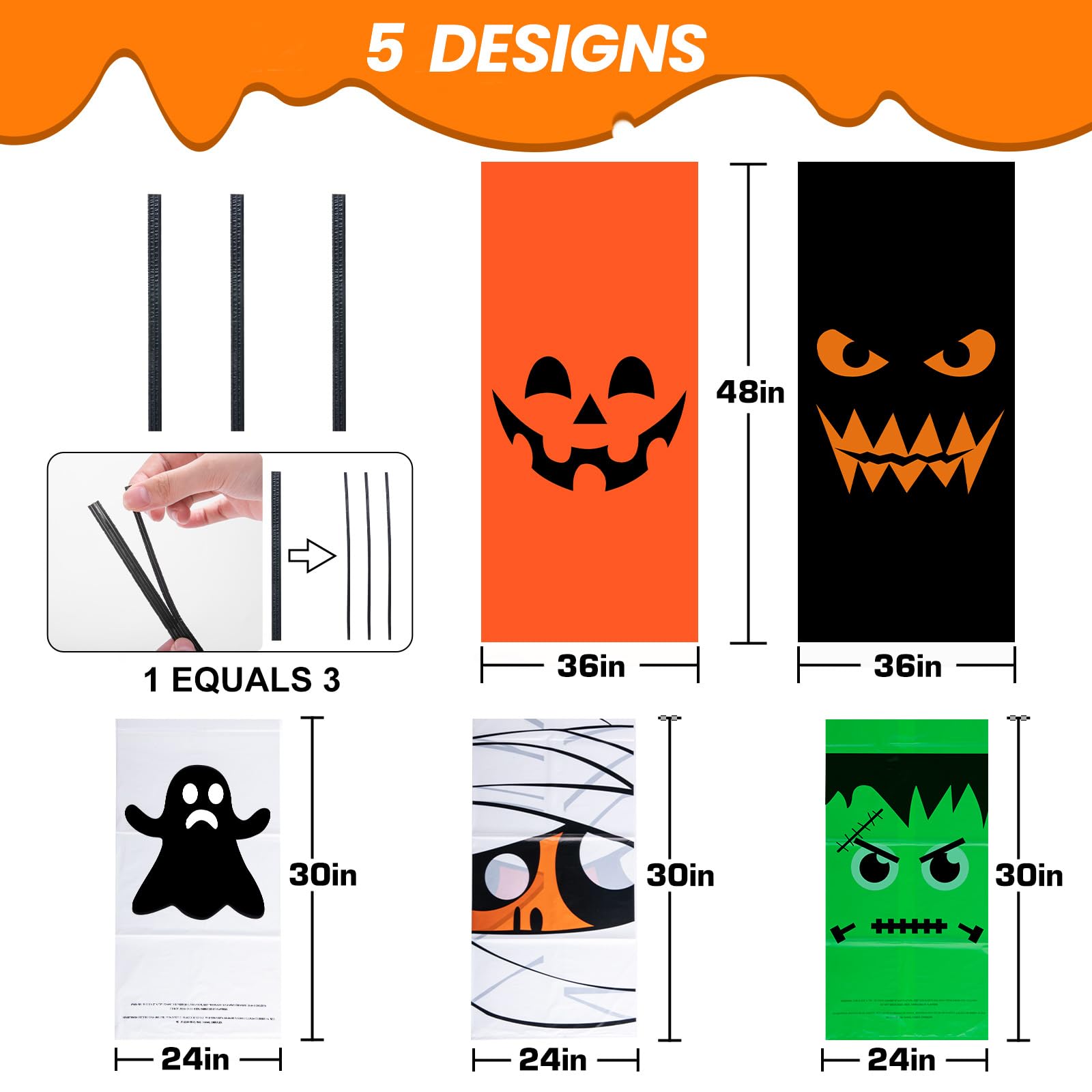 CHANGE MOORE 36-Pack Halloween Leaf Lawn Bags - 5 Spooky Designs with Twist Ties | Pumpkin Decorations & Outdoor Fall Yard Trash Bags for Garden, Lawn, and Halloween Party Decorations