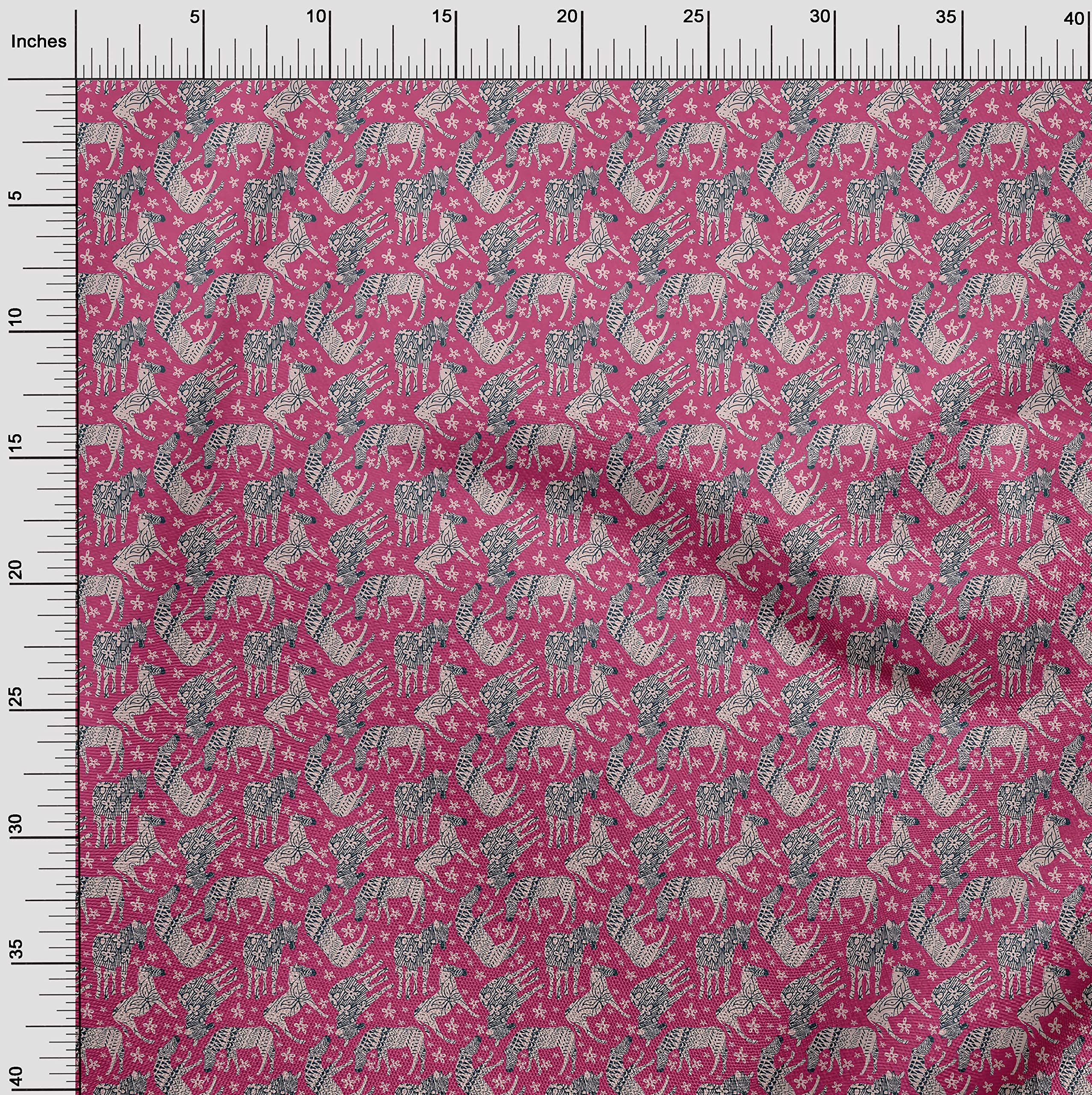 oneOone Viscose Chiffon Pink Floral Animal Print Fabric by The Yard - 42 Inch Wide Soft Draping Material for Dresses, Scarves & Home Decor