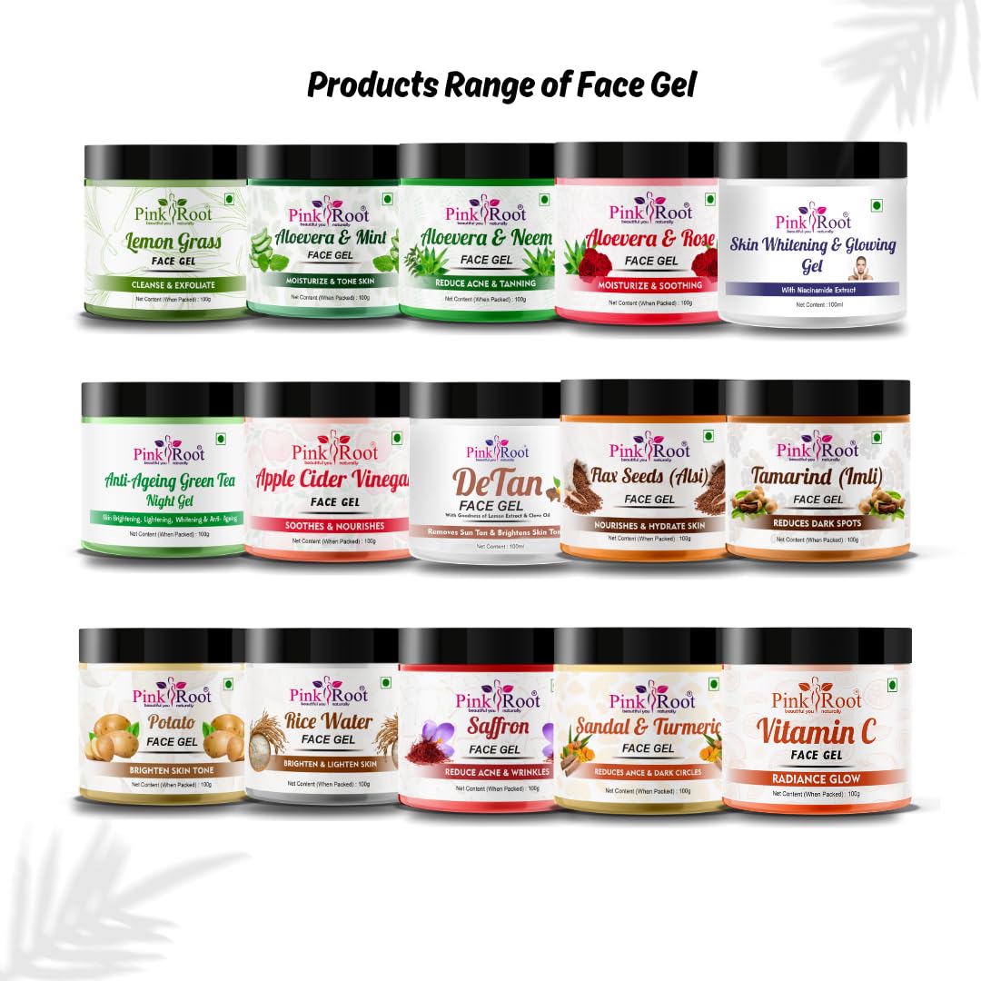 Pink Root Detan Face Gel 100ml - Skin Brightening & Whitening Treatment for Tan Removal, Depigmentation, Oil Control & Acne Care | Perfect for Daily Skincare Routine & Sun-Damaged Skin Recovery