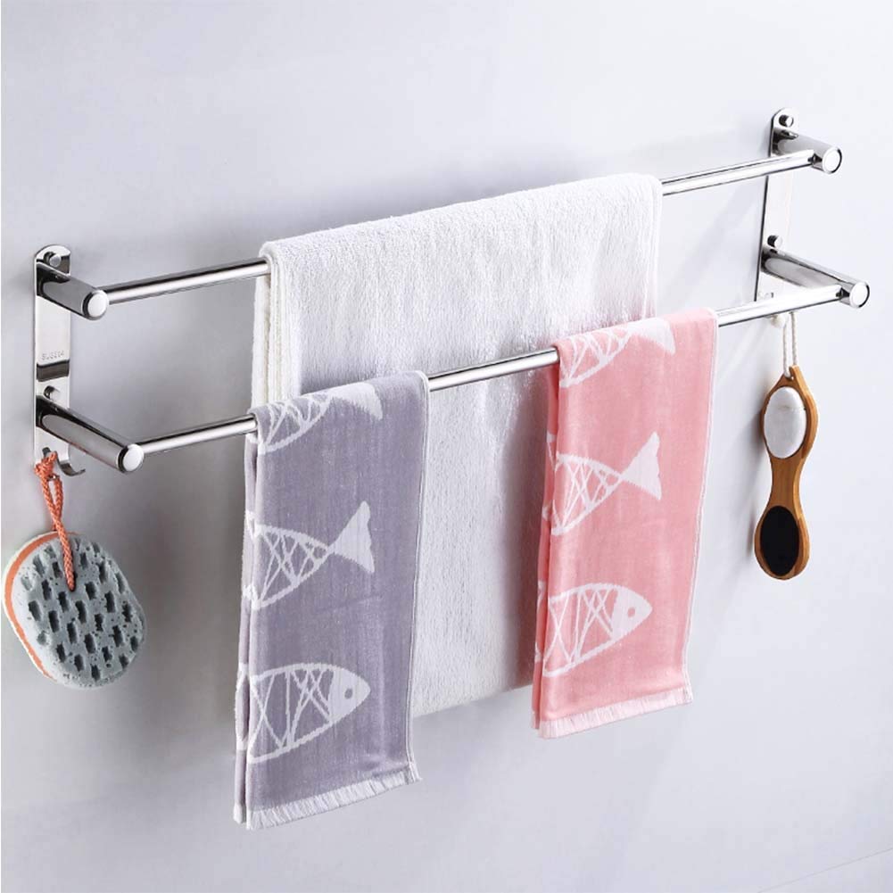 Stainless Steel 2-Tier Wall Mounted Towel Rack for Bathroom & Kitchen - 50cm Multi-Layer Towel Holder - Perfect for Small Spaces & Organized Storage