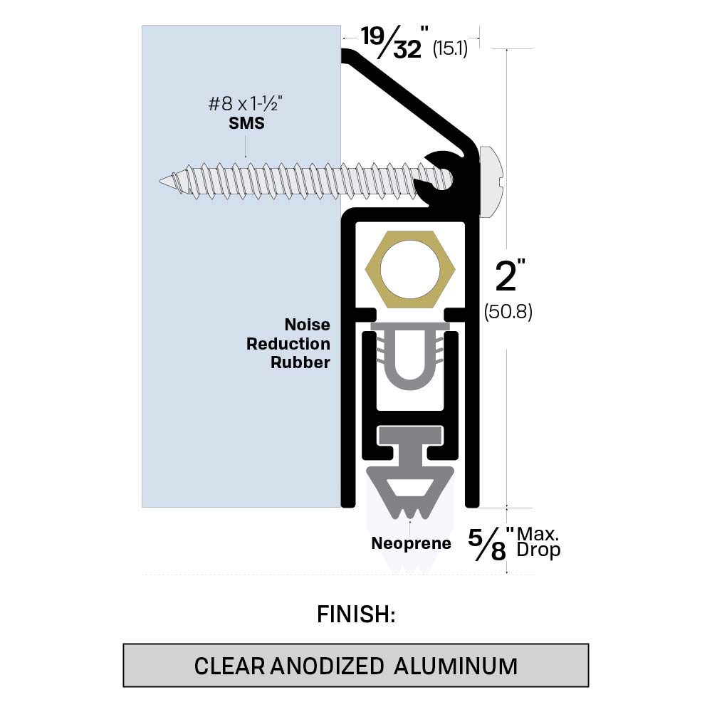 Fire Rated Light Duty Surface Mounted Automatic Door Bottom (7123CA) - Solid Rubber Extrusion, 6 x 1