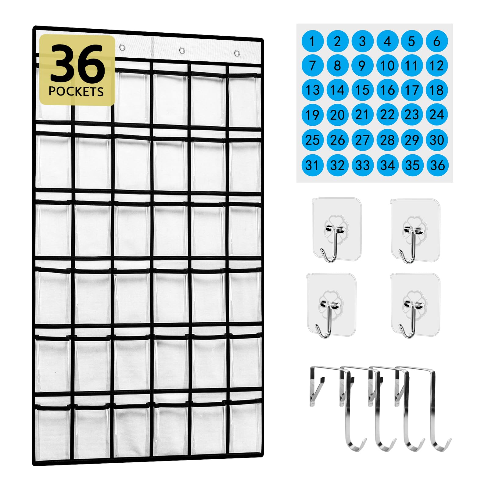 PAULONE 36-Pocket Classroom Organizer - Wall Mounted Storage Chart for Phones, Calculators & Small Items - White Hanging Door Pocket Chart for Teachers & Students - Perfect for Classroom, Office & Home Organization
