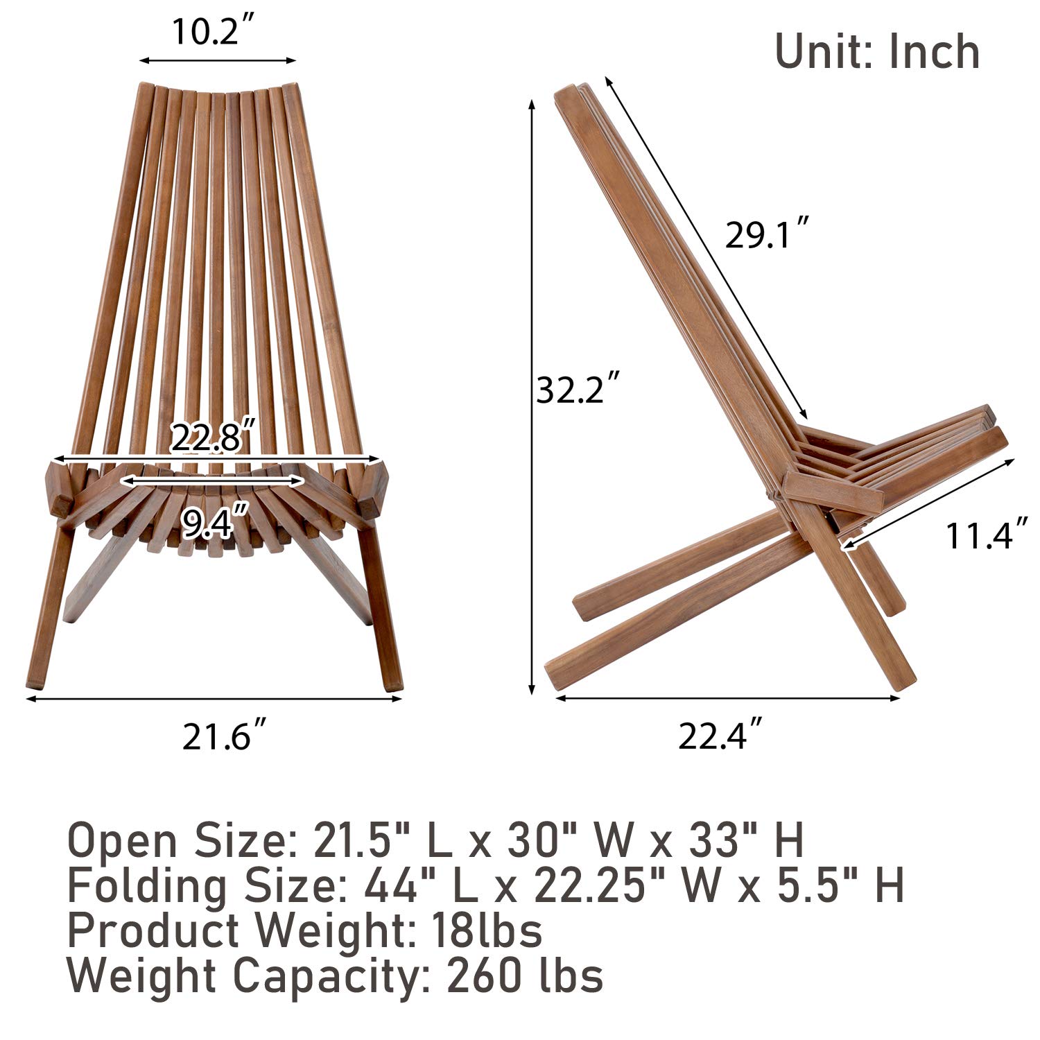 **Solid Acacia Wood Folding Patio Chairs - Handcrafted Low Profile Garden Lounge Chairs for Indoor & Outdoor Use - Fully Assembled, Durable & Comfortable for Beach, Yard, Balcony, Deck, and Poolside Relaxation**