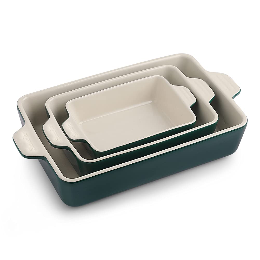 Sweejar 11.8 x 7.8 x 2.76 Inch Ceramic Baking Dish Set - Rectangular Lasagna Pan, Casserole Dish for Oven, Kitchen, Cake, Dinner & Banquet | Durable Jade Green Bakeware for Home Cooking, Meal Prep & Holiday Entertaining