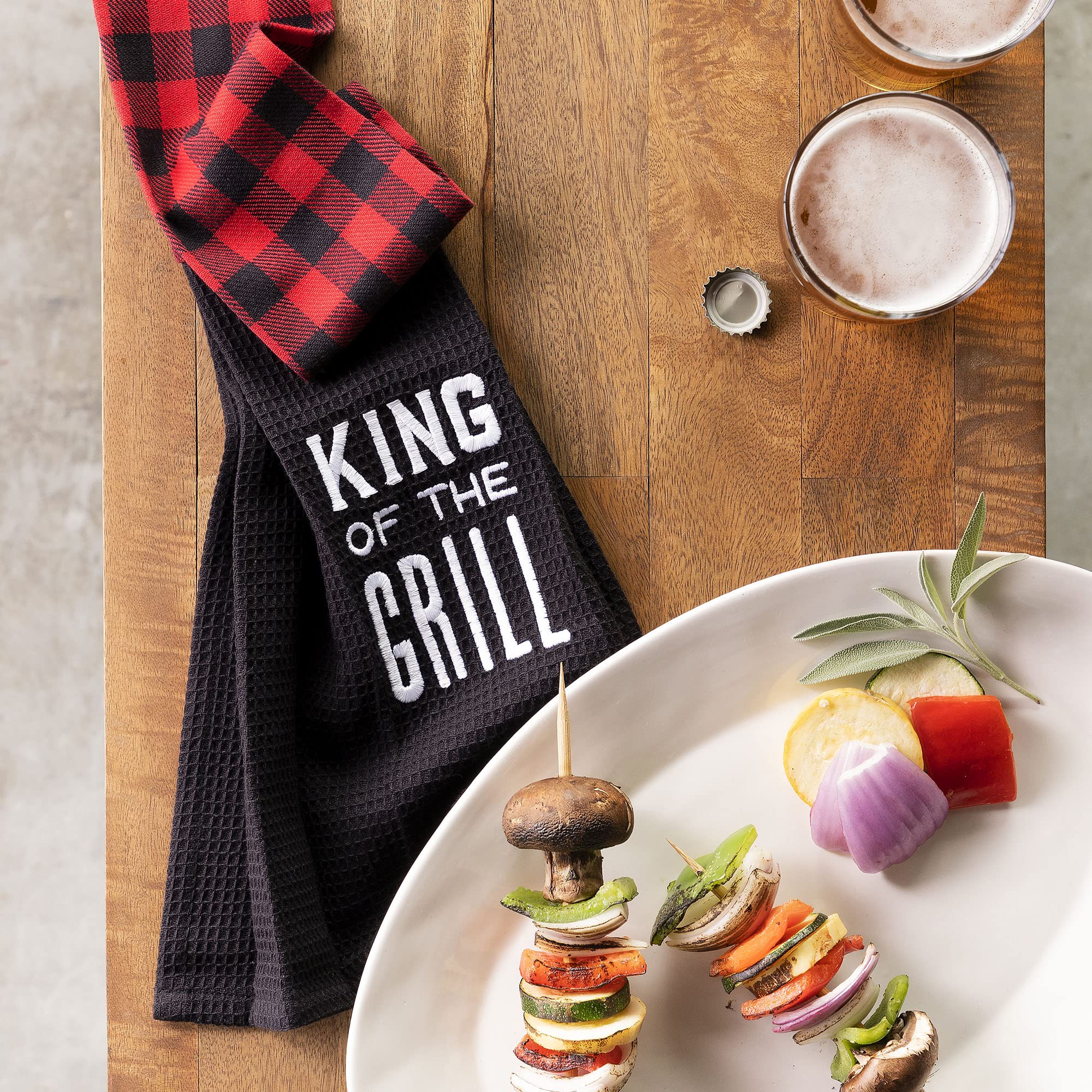 DEMDACO Extra Long Cotton Blend Kitchen Towel - Black, Over The Shoulder BBQ Grill Towel for Cooking, Grilling & Outdoor Use - King of Grill Series
