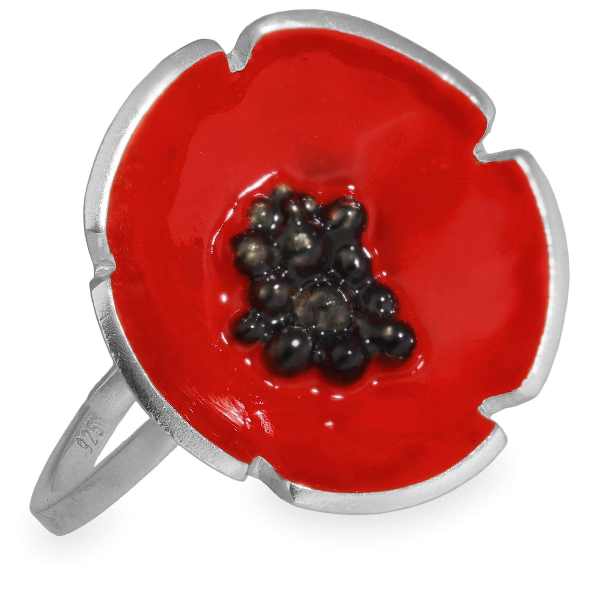 Handmade Enamel Poppy Flower Statement Ring - Unique Red Silver Jewelry for Women | Boho Chic Accessory, Gift for Her, Wedding, Party & Everyday Wear