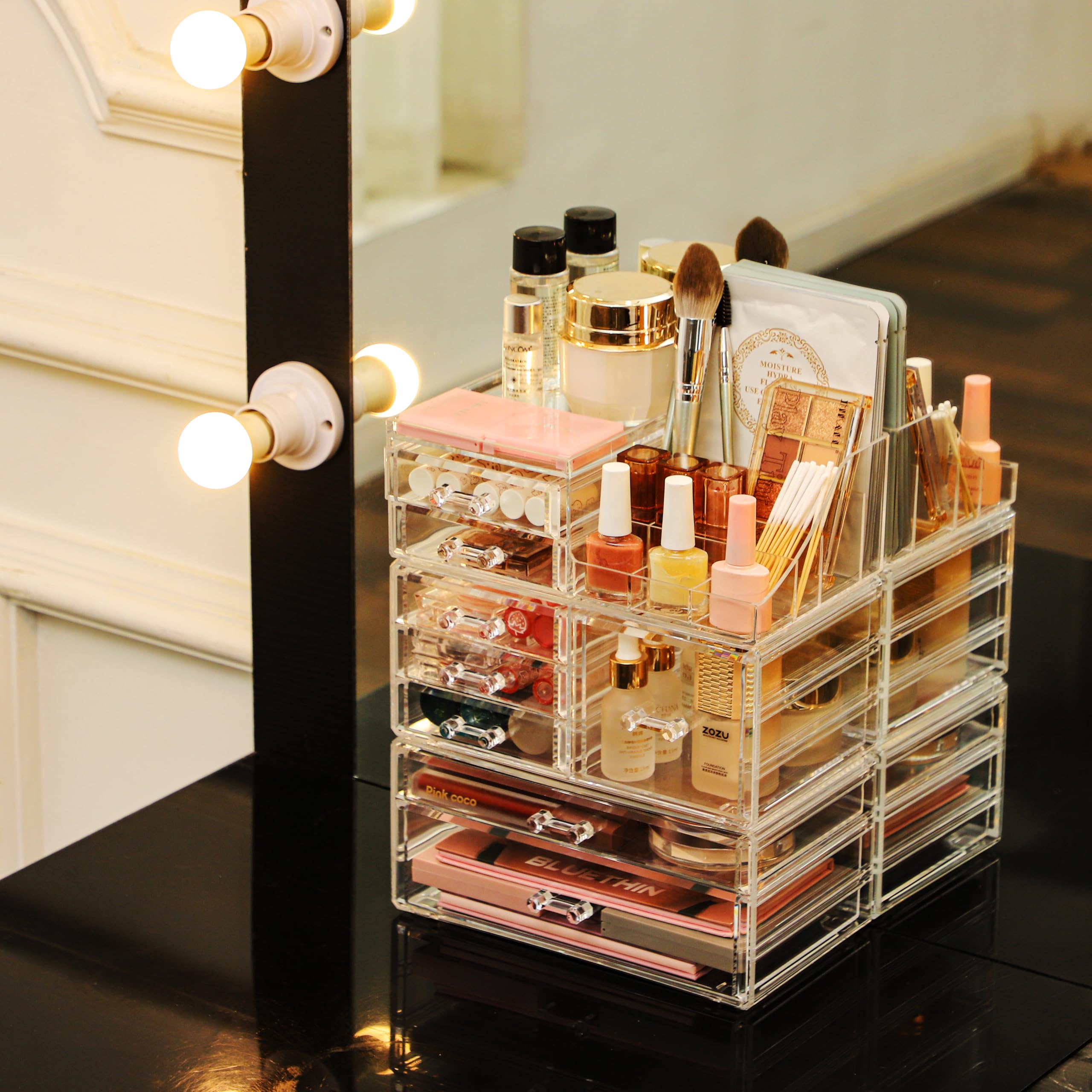 8-Drawer Clear Acrylic Makeup Organizer & Storage Case - Stackable Cosmetic Display Stand for Jewelry, Hair Accessories & Skincare Products | Perfect for Vanity, Bathroom & Dressing Table Organization
