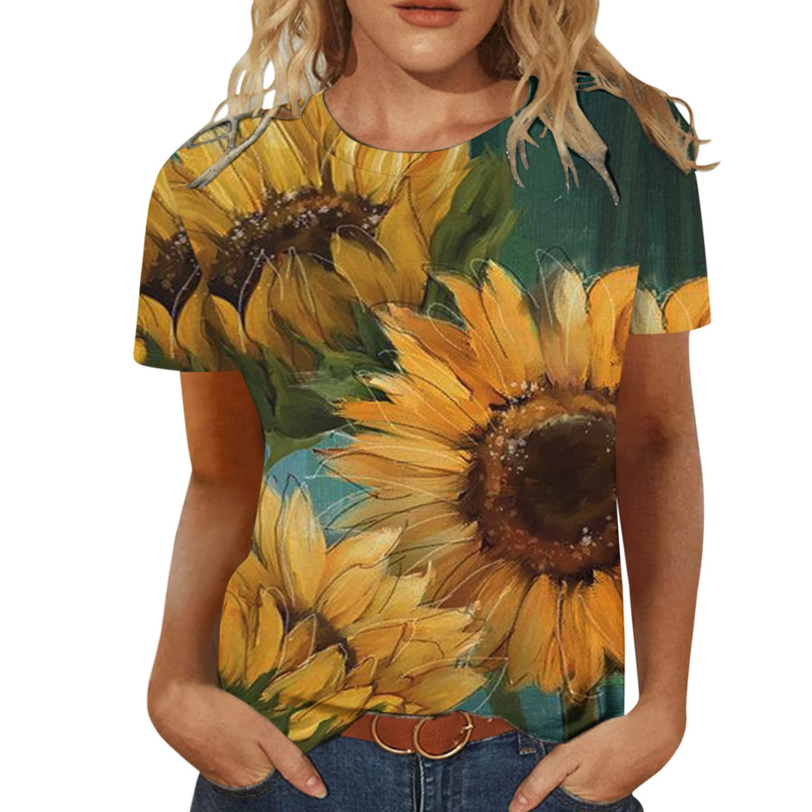 Women's Workout Tank Top - Crewneck Casual T-Shirt for Summer & Fall | Floral Print Fitness Blouse | Gym, Yoga, Running & Everyday Wear