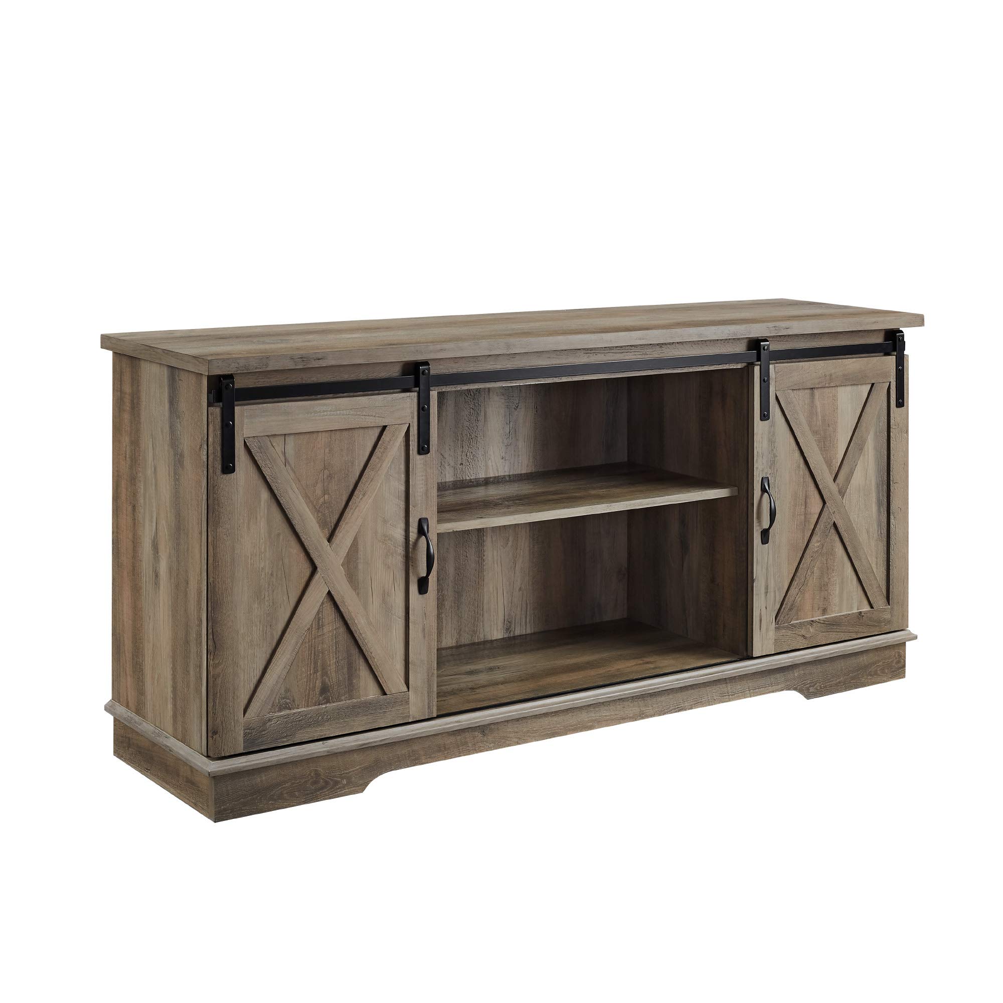 Walker Edison Richmond Modern Farmhouse 65 Inch TV Stand with Sliding Barn Doors - Rustic Grey Wash Finish for Living Room, Bedroom & Home Theater