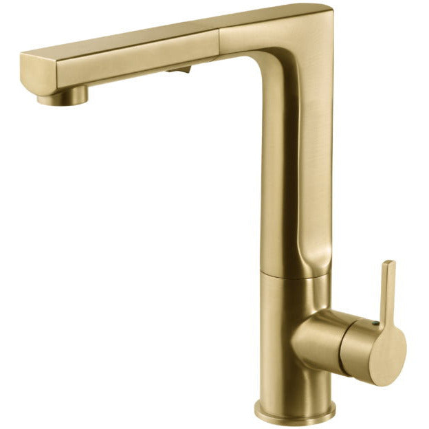 Hamat STPO 2000 BB Dual Function Pull Out Kitchen Faucet in Brushed Brass - High Arc Spray & Stream for Washing Dishes, Pots, and Vegetables